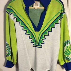 Emily McCarthy V-Neck Sweater in Blue and Green size Medium